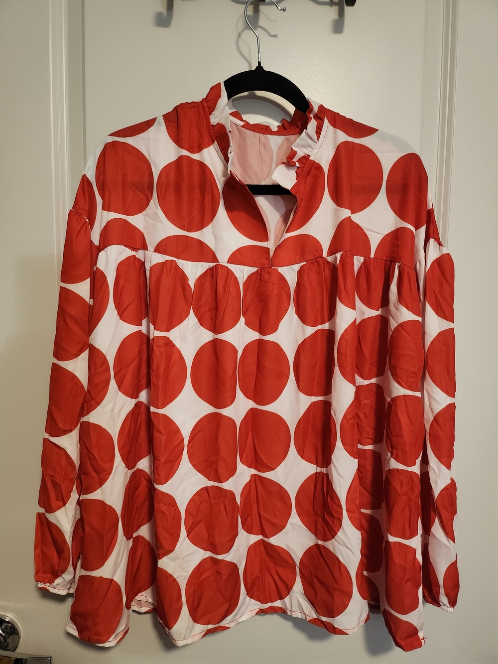 Women's Red Polka Dot Long Sleeve Blouse